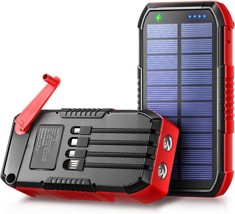 Portable power bank with solar charging and integrated LED light Bowlift