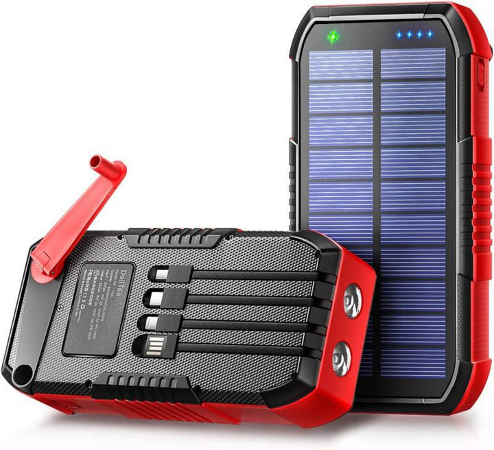 Portable power bank with solar charging and integrated LED light Bowlift