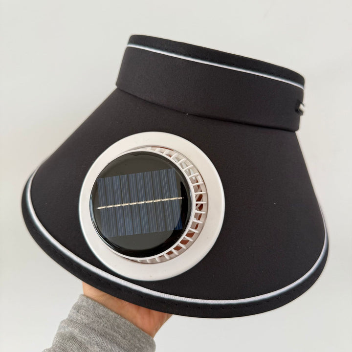 Lightweight foldable sunshade with integrated solar module and quiet fan Bowlift