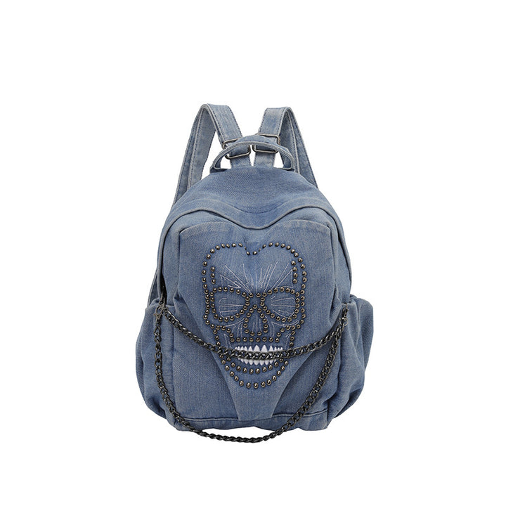 Edgy Skull Design Denim Backpack