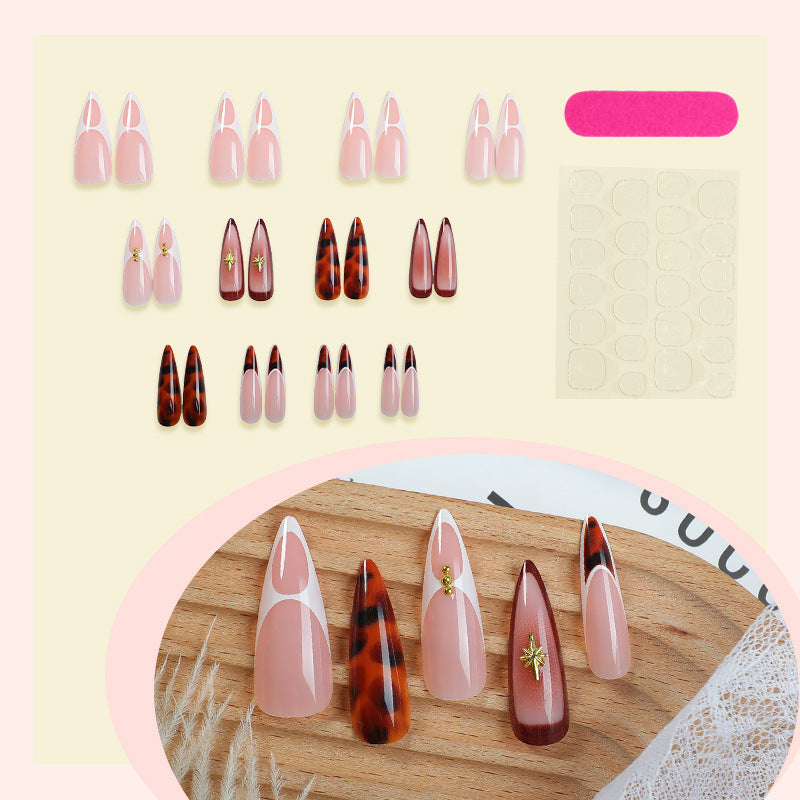 Artistic Press-On Nail Set with Unique Tortoiseshell and Subtle Floral Designs Bowlift