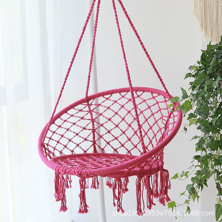 Macrame hanging swing chair boho woven fringe indoor outdoor hammock seat Bowlift