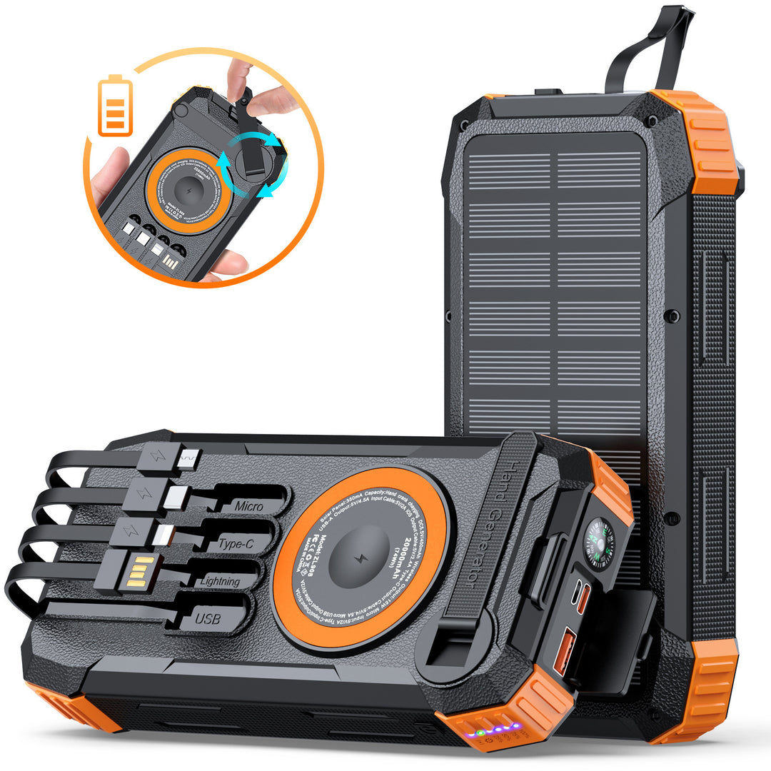 Multifunctional Solar Power Bank with LED Light and Integrated Charging Cable Bowlift
