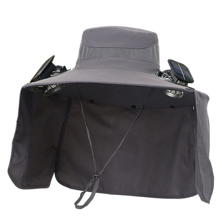 Sun hat with neck protection and integrated solar-powered dual fans Bowlift