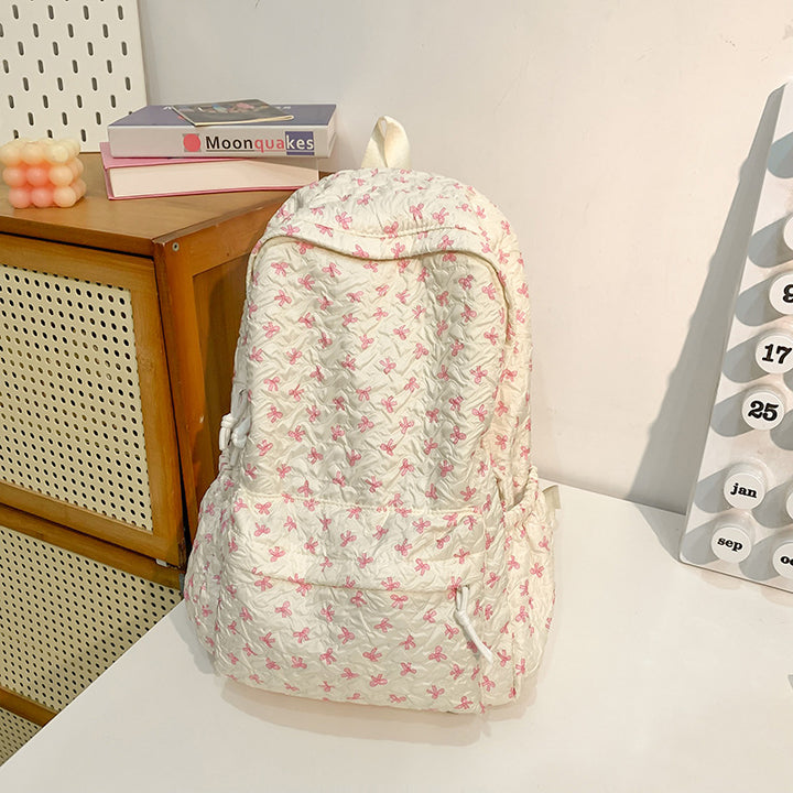 Quilted Floral Patterned Backpack Bowlift