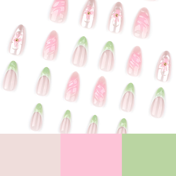 Artful Nail Extensions with Floral Design and Glamorous Accents Bowlift