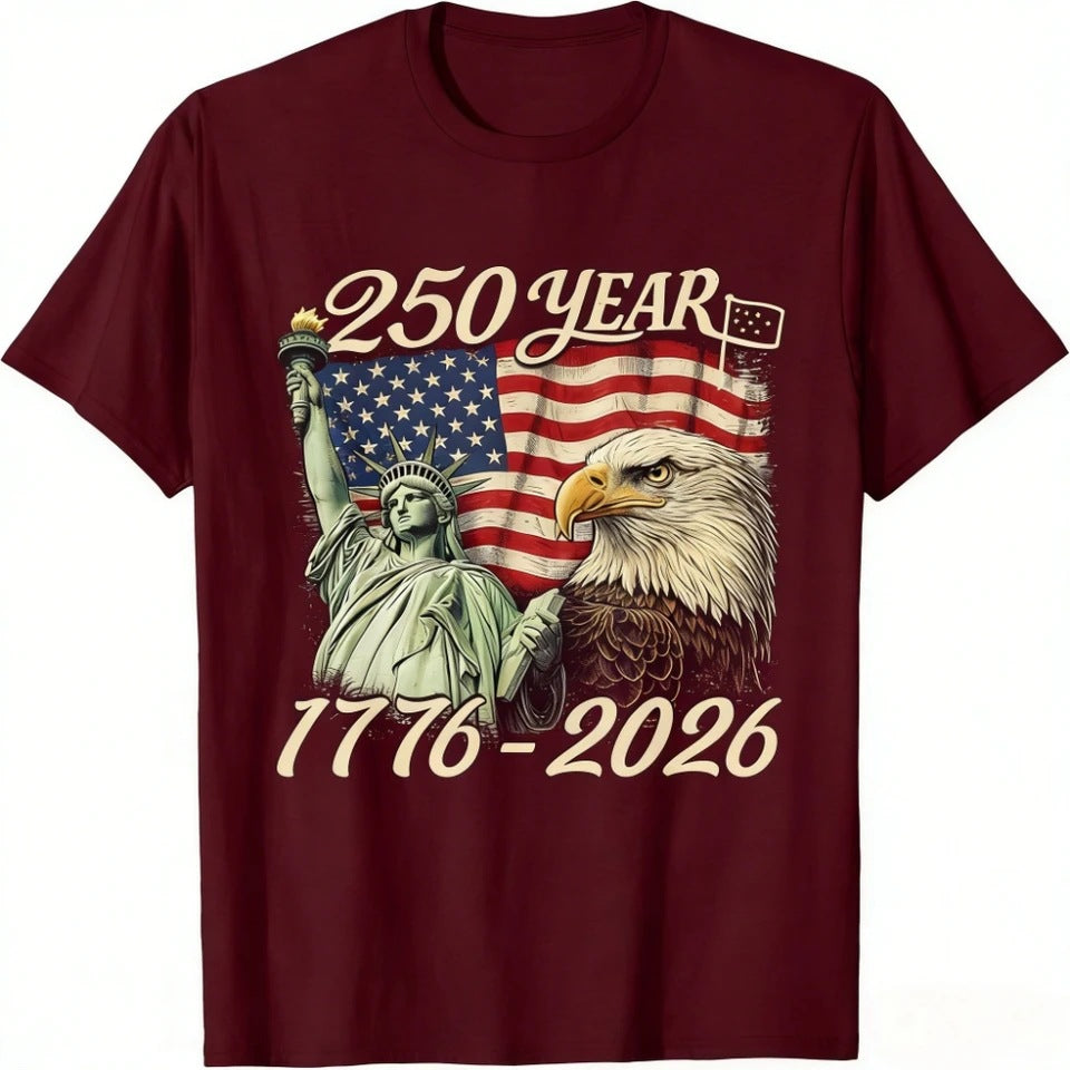 Unisex nan patriotic two hundred fifty year commemorative graphic tee with Statue of Liberty and Bald Eagle print Bowlift