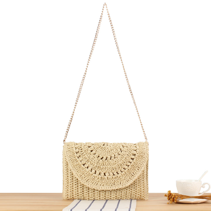 Woven Bast Handbag with Elegant Chain Decoration Bowlift