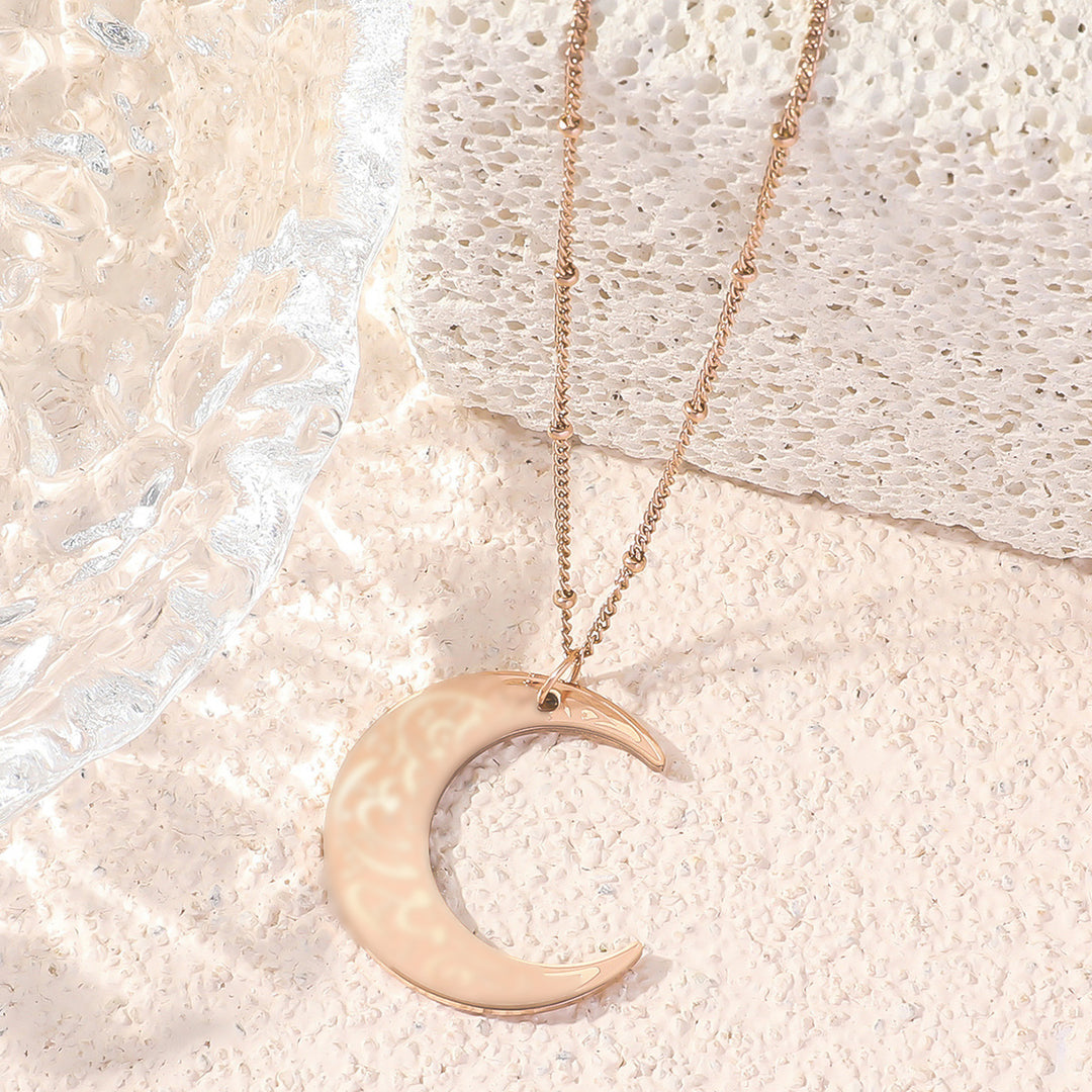 Crescent moon pendant long beaded chain necklace Bowlift