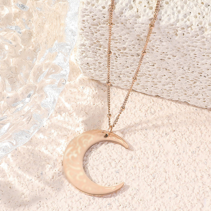 Crescent moon pendant long beaded chain necklace Bowlift