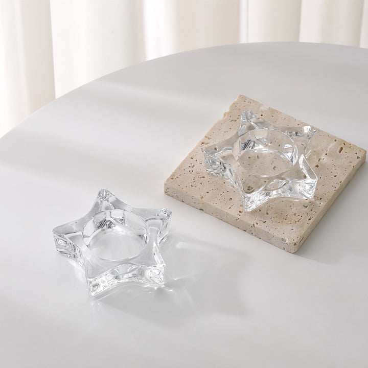 Star-Shaped Thick Crystal Glass Tealight Candle Holder Bowlift