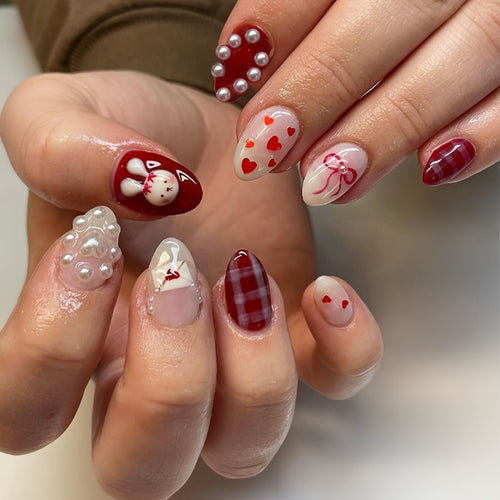 Creative nail art set with cute bunny and heart designs Bowlift