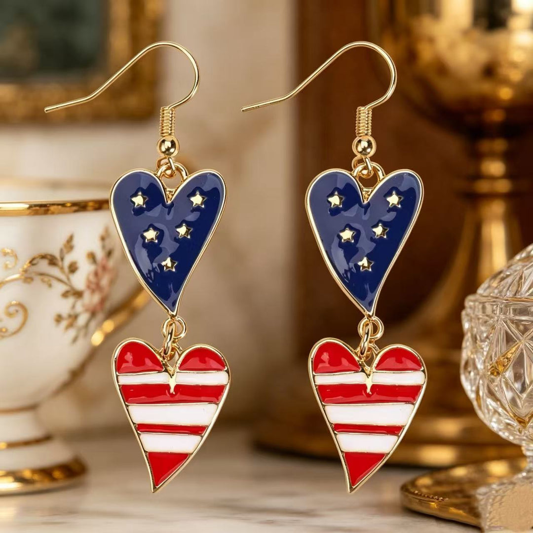 Women's Statement Earrings made of enamel with star and stripe motif and crystal embellishment Bowlift