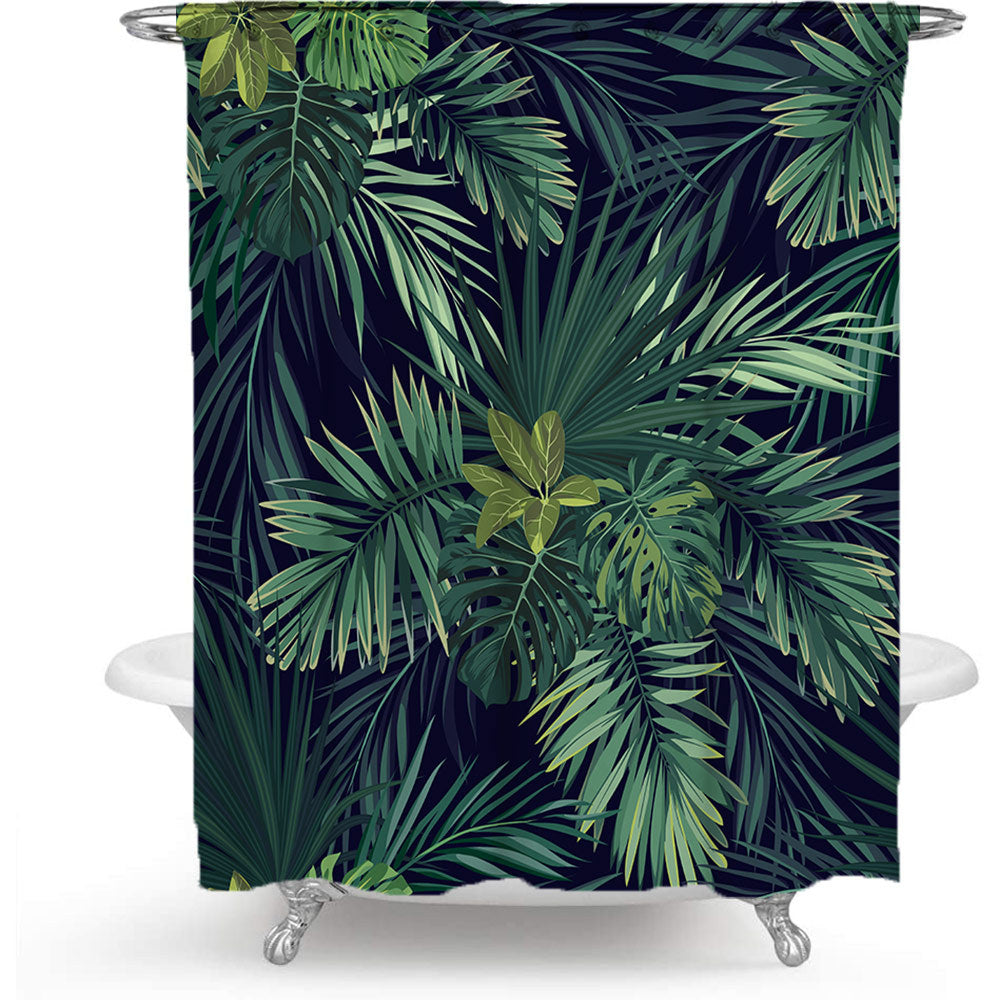 Tropical Leaf Print Shower Curtain Bowlift