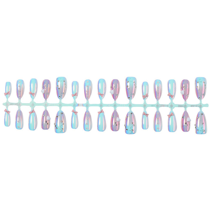 Decorative Press-On Nail Set with Elegant Bow and Gem Accents Bowlift