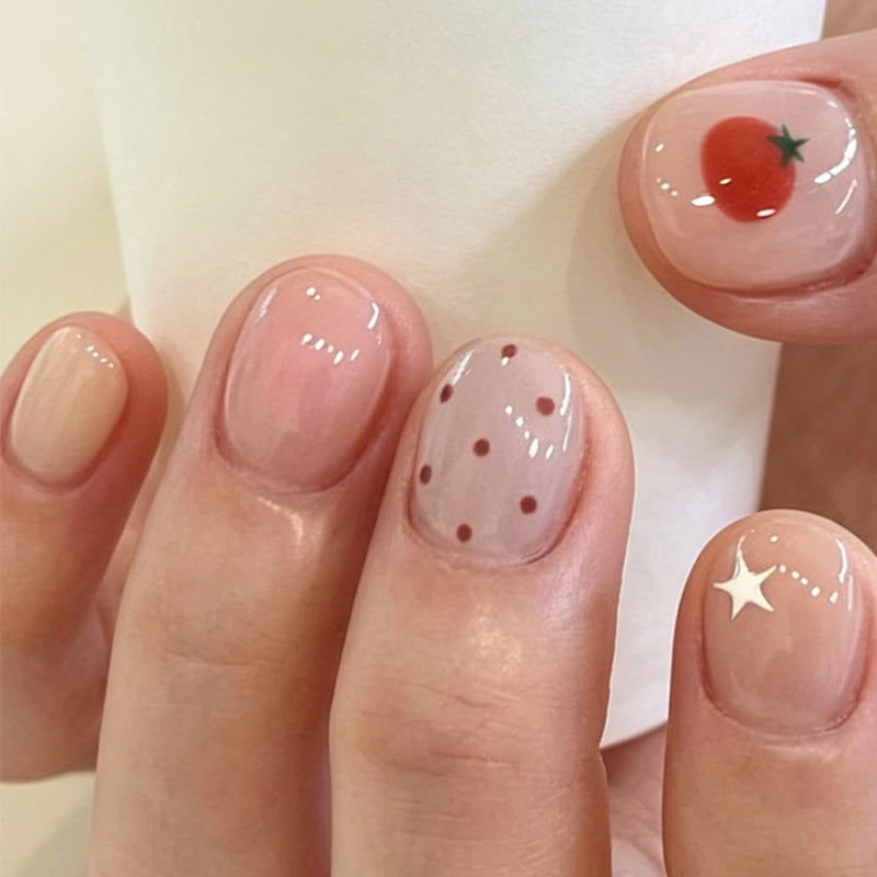Artistic Press-On Nail Set with Fun Fruit and Dot Designs Bowlift