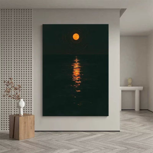 Framed Moonlit Water Reflection Art