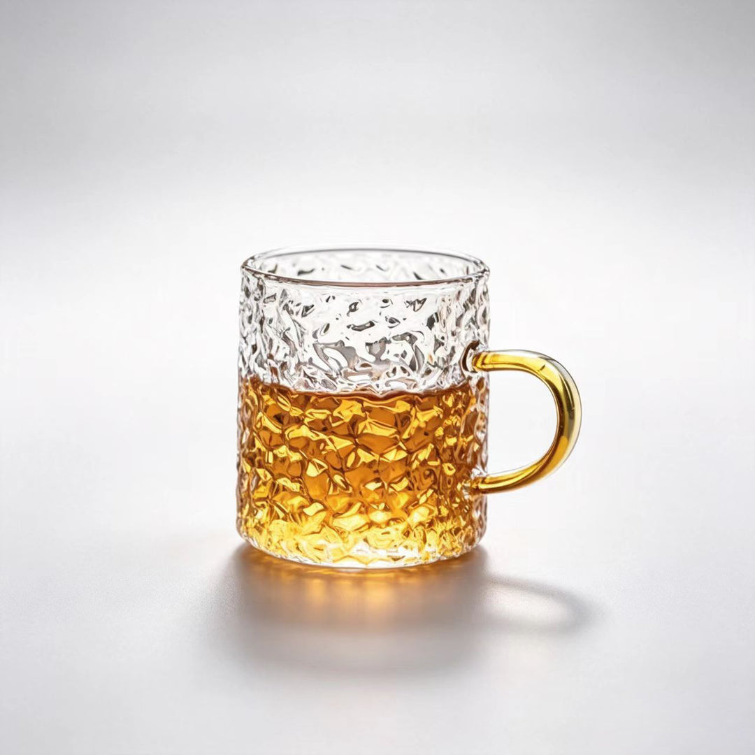 Hand-Blown Textured Glass Coffee Mug with Curved Decorative Handle Bowlift