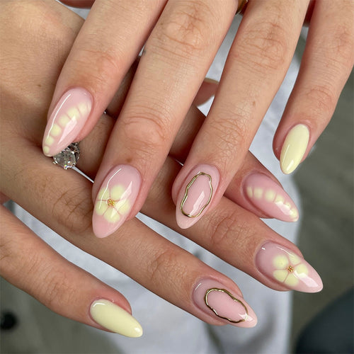 Decorative Press-On Nail Set with Floral and Glossy Design Bowlift