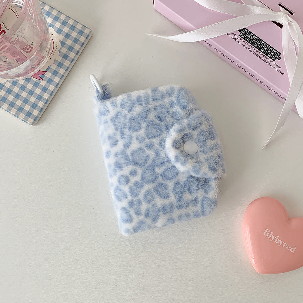 Faux Fur Leopard-Print Snap Keyring Card Wallet Bowlift