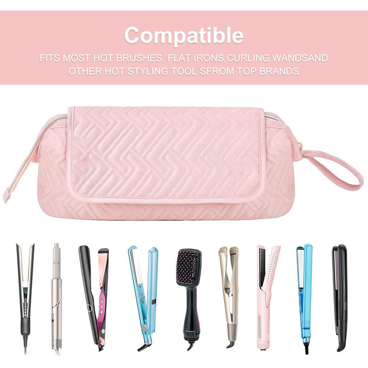 Cosmetic organizer bag with pre-made space for styling tools Bowlift