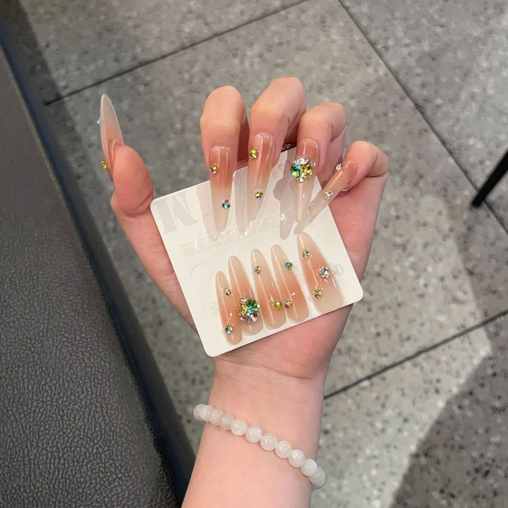 Glamorous Stiletto Press-On Nail Set with Colorful Gem Accents Bowlift