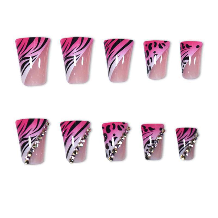 Artistic Stiletto Press-On Nail Set with Animal Print Accents Bowlift