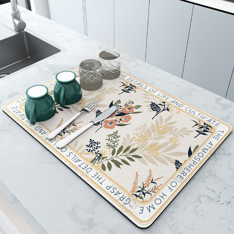 Floral Pattern Kitchen Drain Mat Bowlift