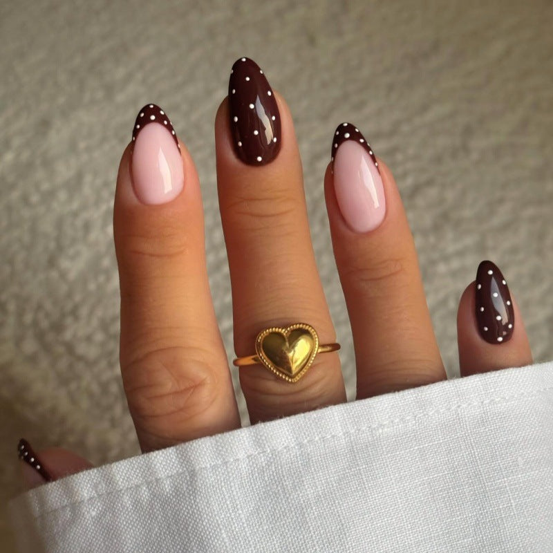 Artistic Press-On Nail Set with Heart and Polka Dot Design Bowlift