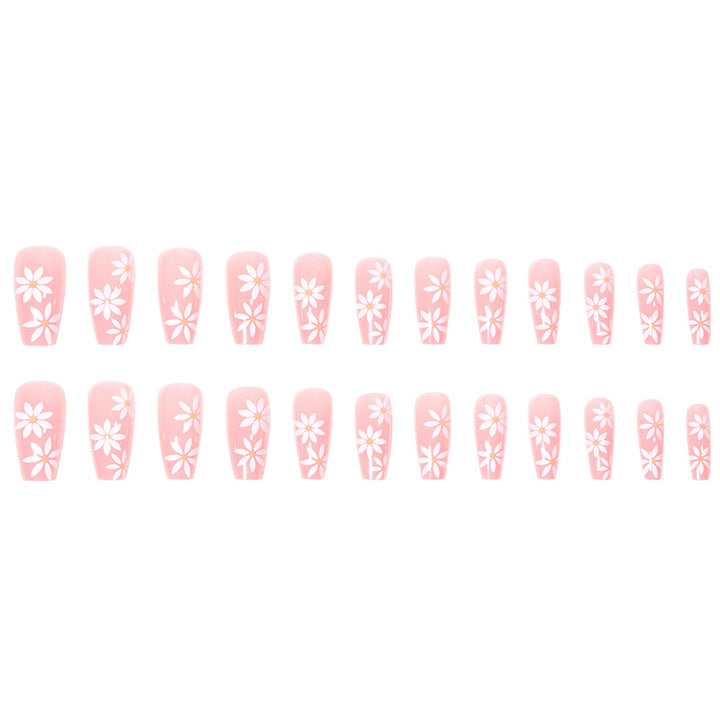 Daisy-Decorated Long Acrylic Press-On Nails Bowlift