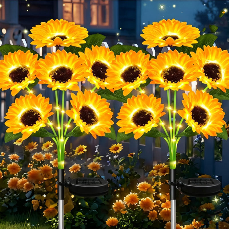 Solar-Powered LED Sunflower Garden Stake Lamp With Waterproof Panel And Adjustable Stem Bowlift