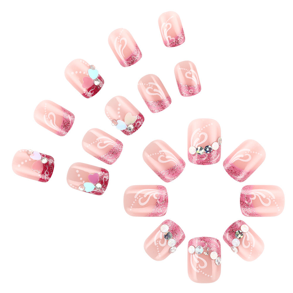 Artistic Press-On Nail Art with Heart Design Bowlift