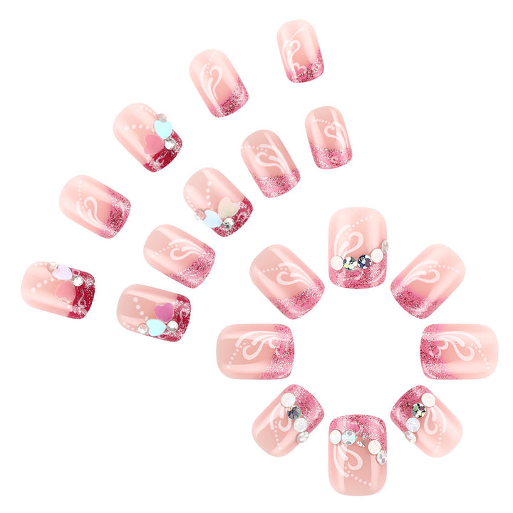 Artistic Press-On Nail Art with Heart Design Bowlift