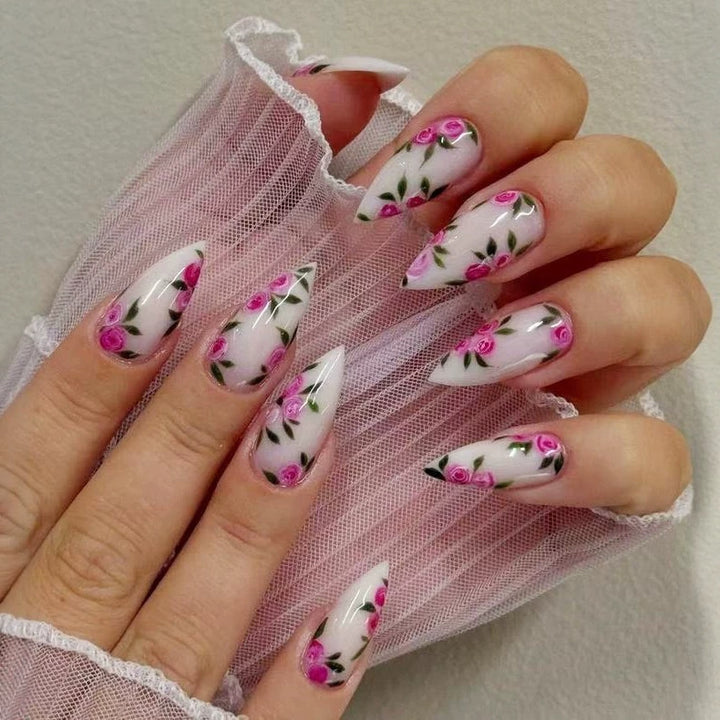 Artificial nail set with romantic rose designs Bowlift