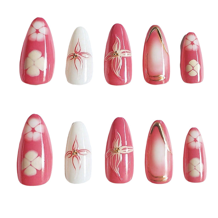 Artistic Floral Press-On Nail Design Bowlift