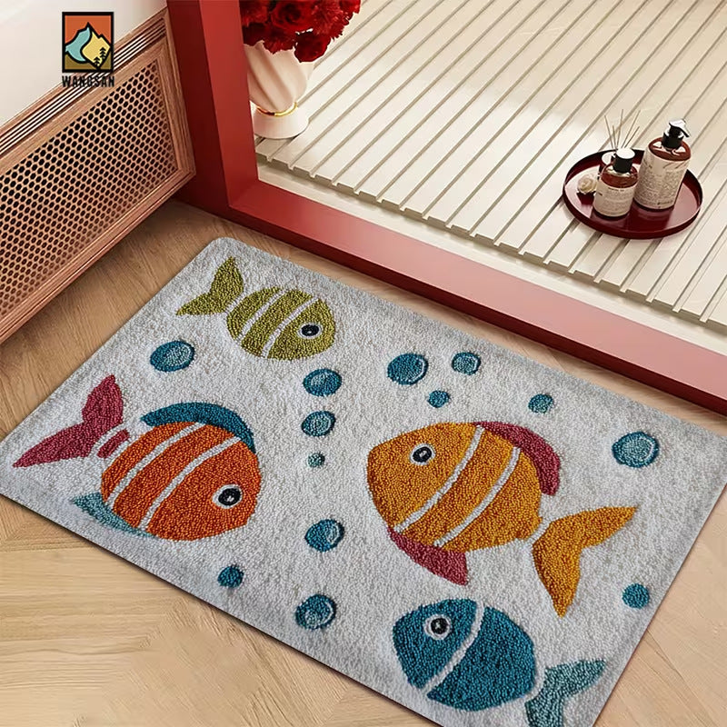 Fluffy Cartoon Fish-Themed Bath Mat