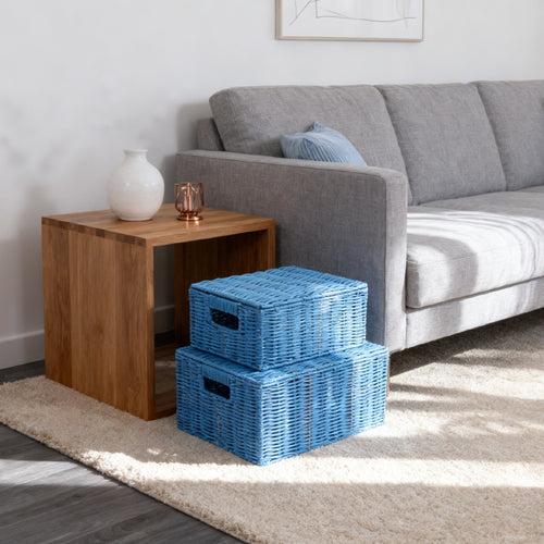 Women's storage basket made of woven material with integrated lids Bowlift