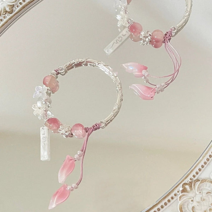 Floral Beaded Charm Bangle Bracelet Bowlift
