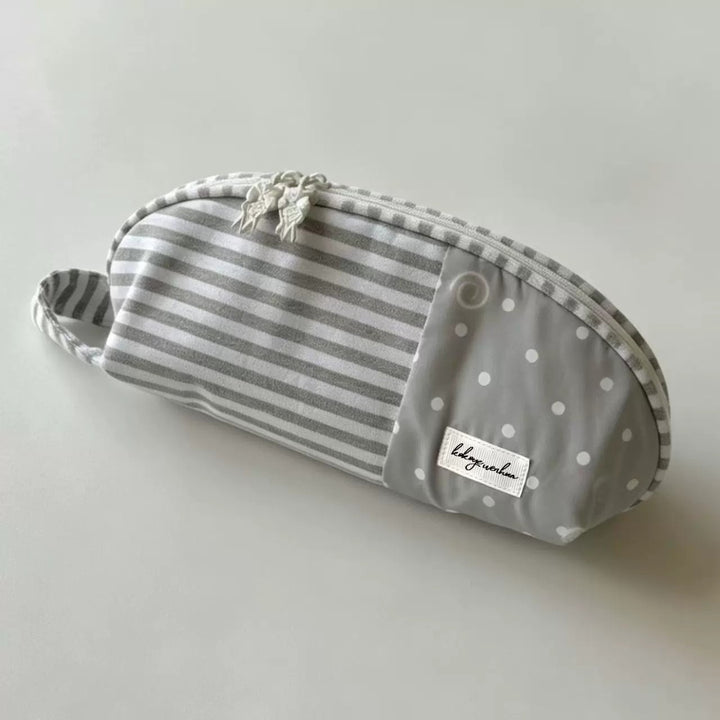 Striped Cotton Cosmetic and Pencil Pouch with Wrist Strap Bowlift