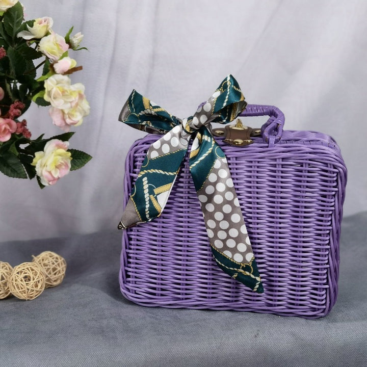 Women's braided handbag with decorative silk ribbon Bowlift
