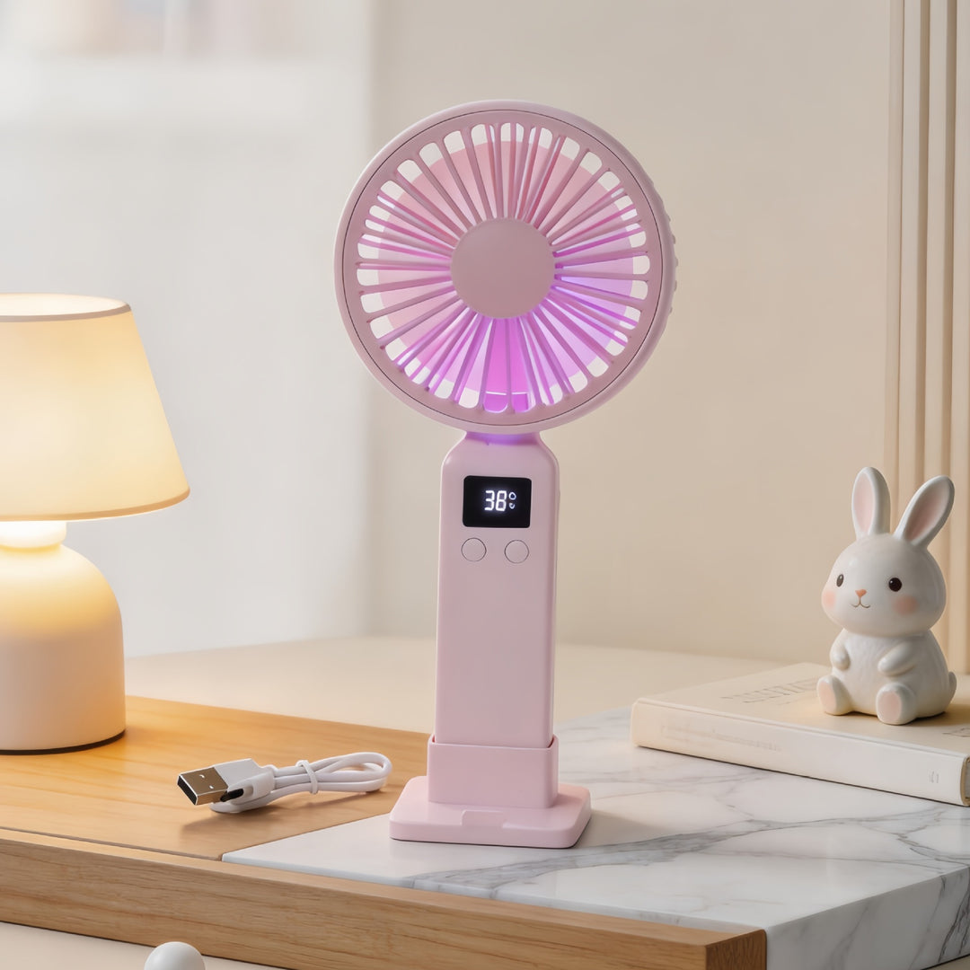 Women Portable Battery Handheld Fan with Digital Control Bowlift