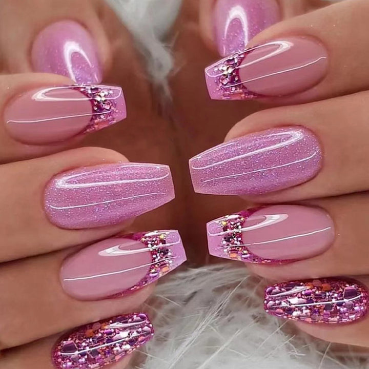 Artful Nail Extensions with Glittering Accents Bowlift