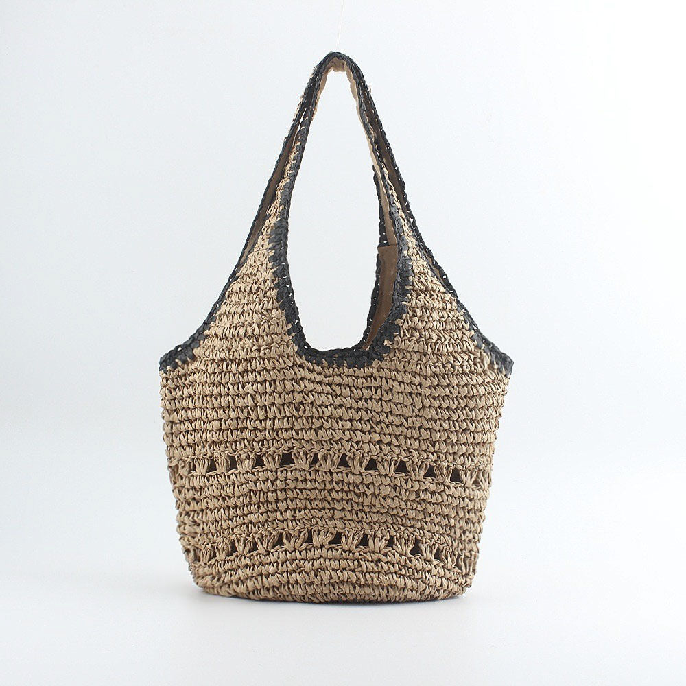 Beach shoulder bag made of hand-woven raffia with elegant lace trims Bowlift