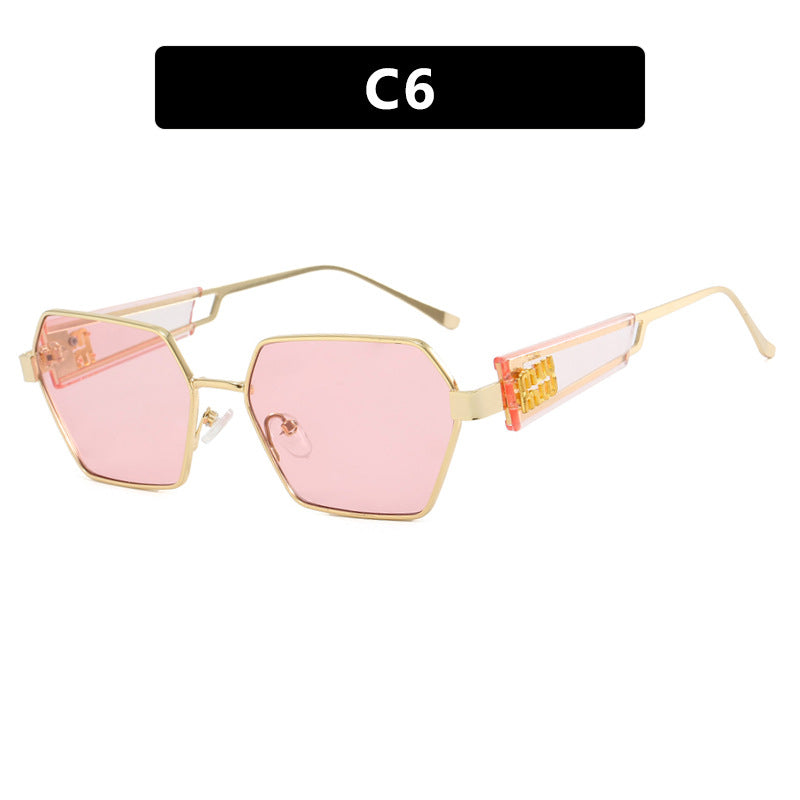 Ladies hexagonal sunglasses with elegant metal frame and protective lenses Bowlift