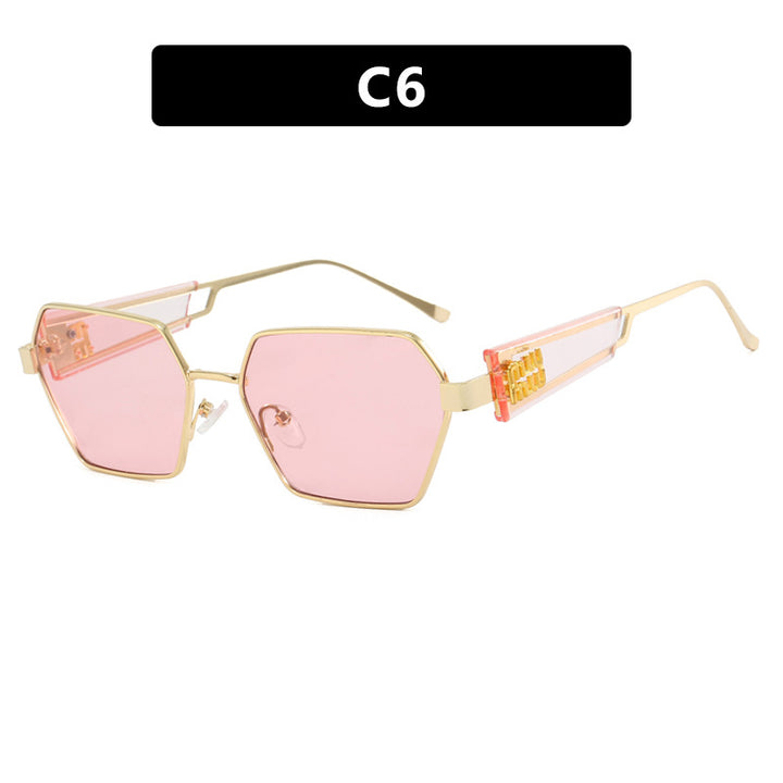 Ladies hexagonal sunglasses with elegant metal frame and protective lenses Bowlift