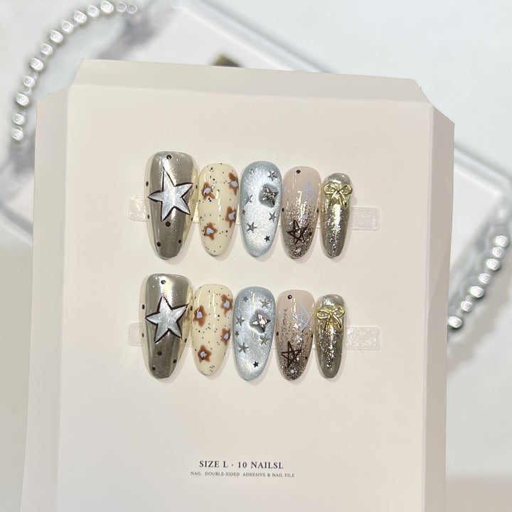 Artistic Stiletto Press-On Nail Set with Unique Aesthetic Designs Bowlift
