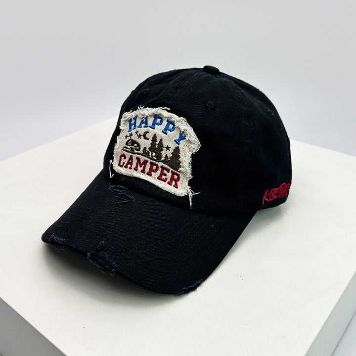 Men's Distressed Embroidered Camping Cap Bowlift