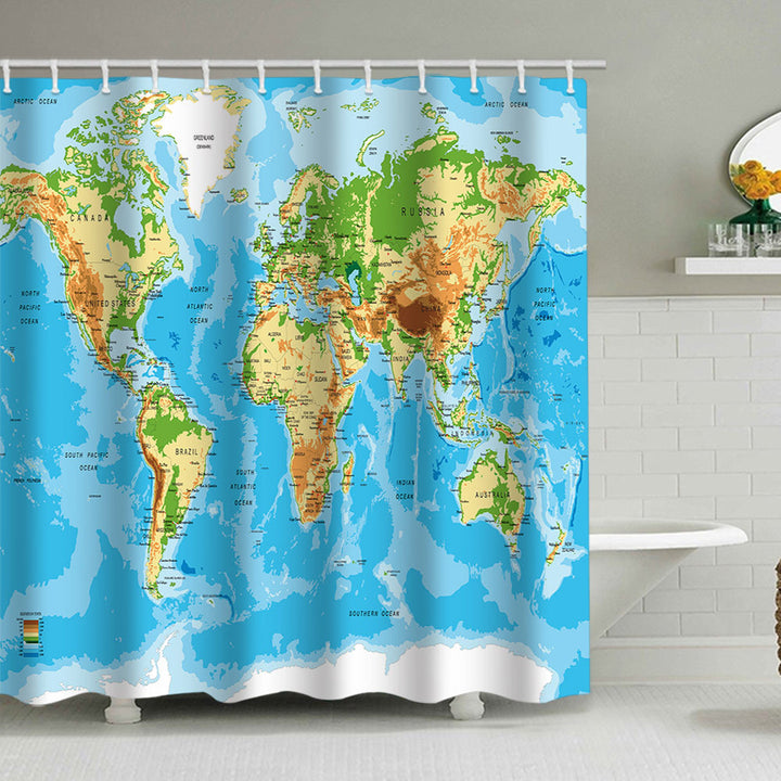 Vintage World Map Shower Curtain Bowlift
