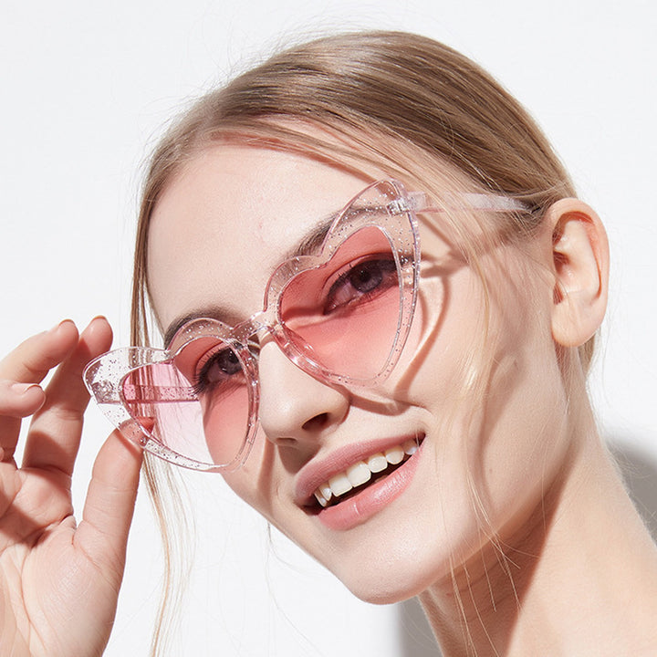 Women's Heart-Shaped Sunglasses with Glittering Frame Bowlift