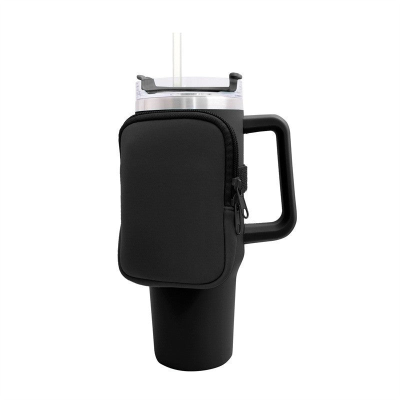 Unisex cup holder with practical pocket Bowlift
